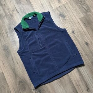 2000s Polo Ralph Lauren Fleece Vest Navy Green Collar Zip Pocket Preppy Men's M